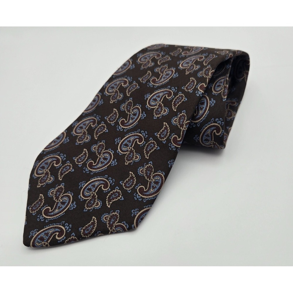 Sheaf & Caber Necktie Mens OS Brown Blue Paisley Silk Classic Wide Tie